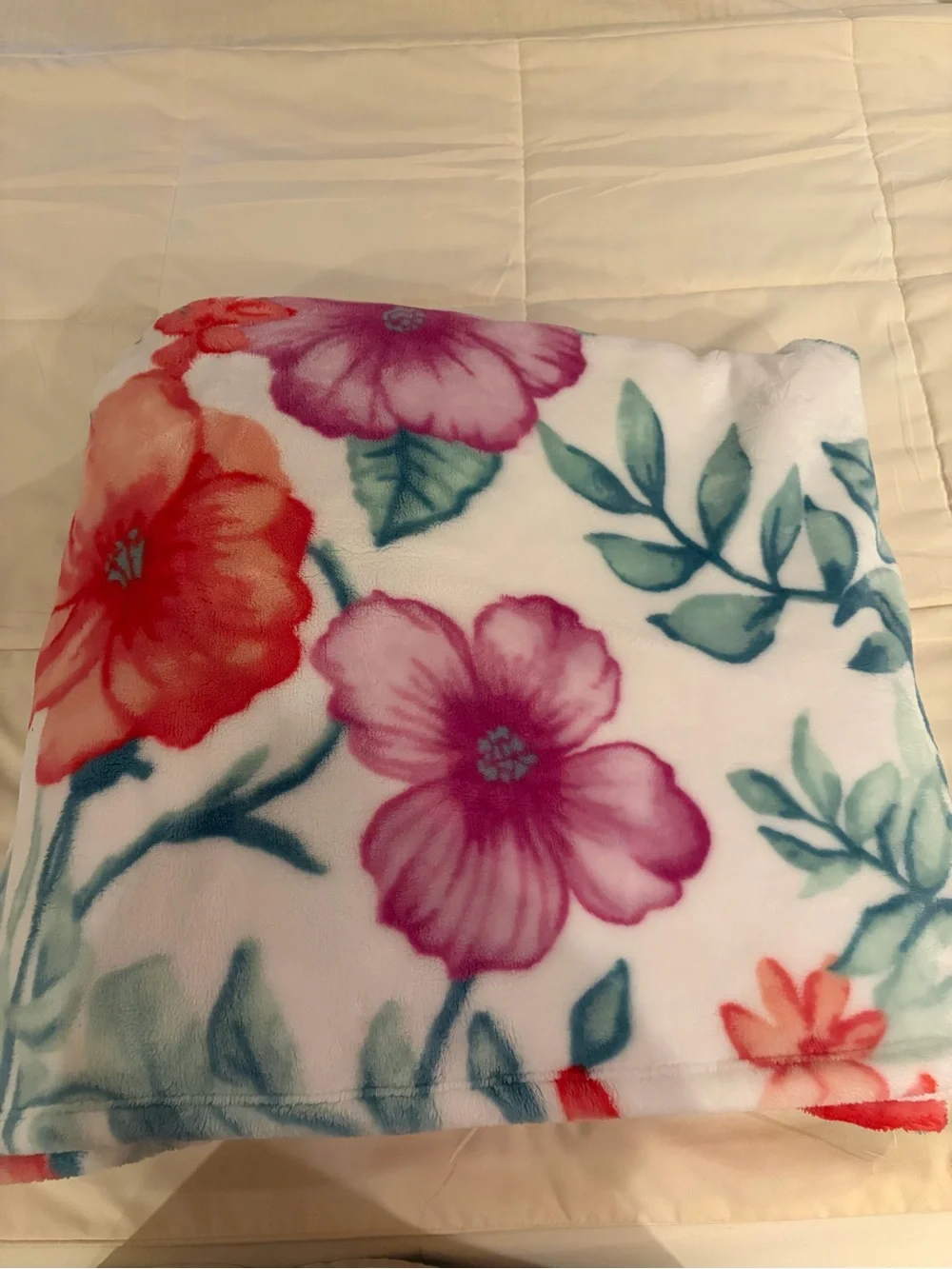Floral Coral & Purple Plush Blanket